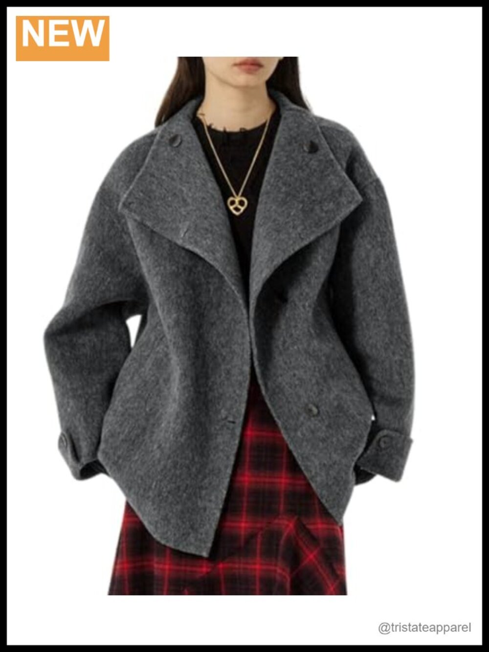 Wool Blend Trench Coat Stand Collar Single Breasted Loose Fit Business Casual